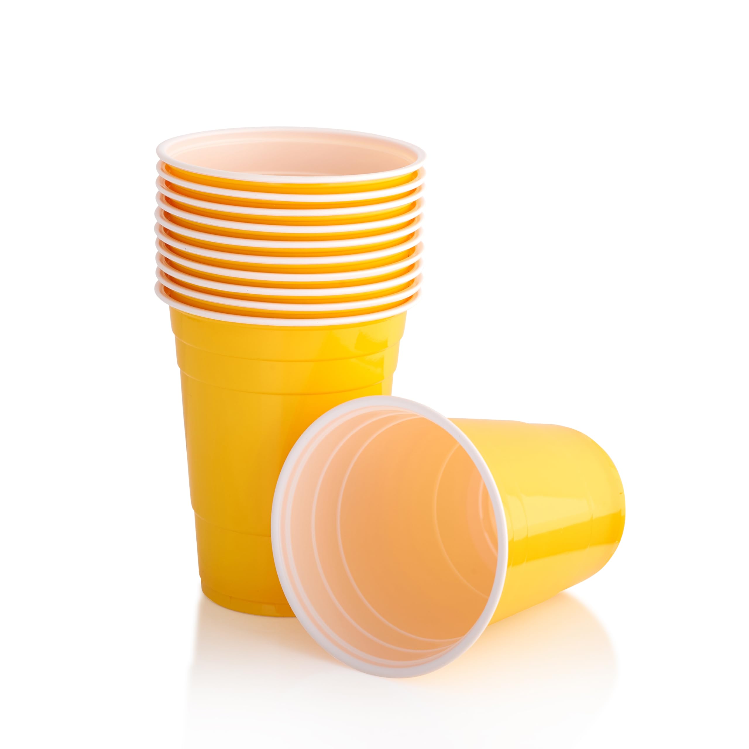 Persy Party Reusable Beer Pong Cups for Party (50 Pack) - Colourful Easy Grip 16oz Plastic Cups - BPA-Free & Shatterproof Plastic Drinking Cups for Beer, Cocktail, Soda & Cold Drinks - Yellow