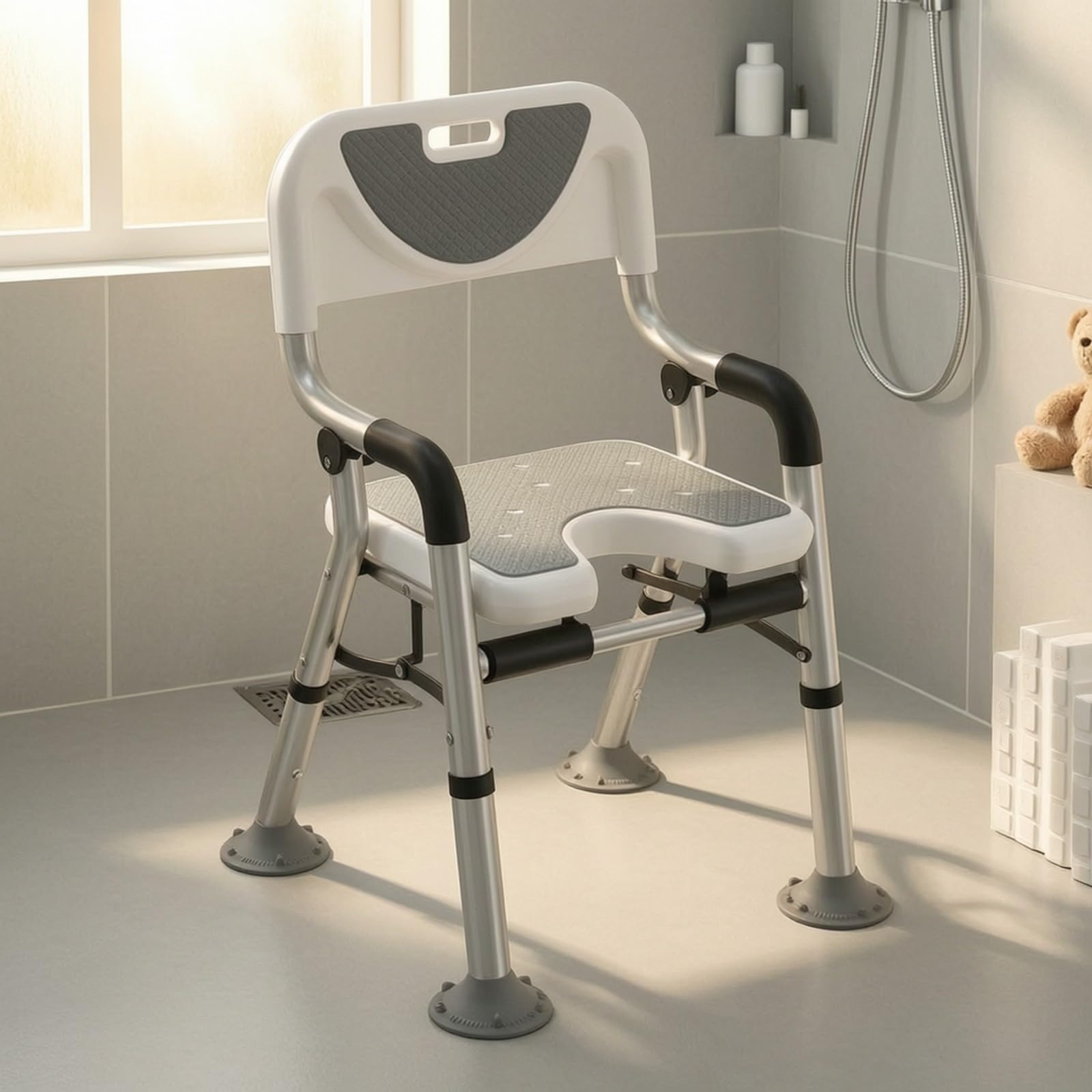 Sharplace Silla Ducha con Brazos ble | Resistente Al Agua, Silla para Ducha con Reposabrazos, Bañera, uarios Mayores, Embarazadas,