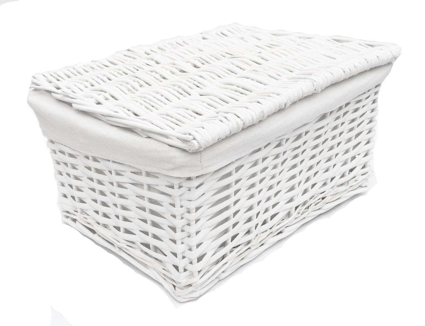 Topfurnishing White Lidded Wicker Storage Toy Box Empty Xmas Hamper Basket Lining (, Small (30X20x11.5cm)