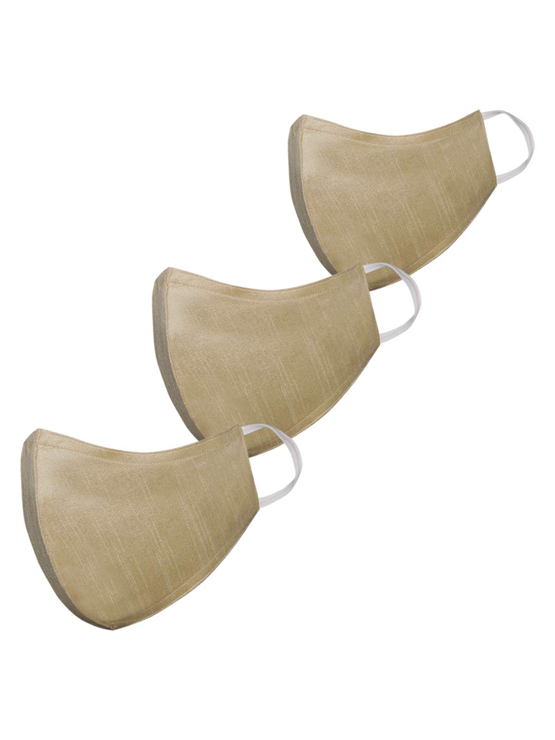 VASTRAMAY Unisex 3 -Ply Solid Reusable Anti-Pollution Comfortable Half Face, Ear Loop Welness Masks in Gold - Pack of 3