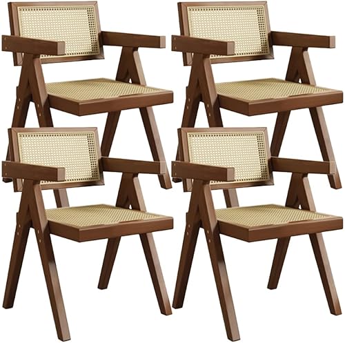 Miniatura 20 de YVYKFZD Wooden Dining Chairs Set, Rattan Dining Room Chairs, Kitchen Chair with Backrest, Lounge Armchair Comfy Side Chair, for Bedroom Living Room