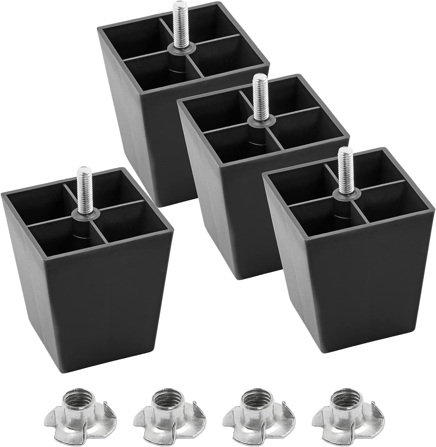 4 Pcs 3 Inch Plastic Table Legs, Black Tapered