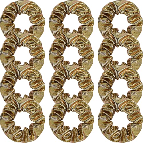 Set Of 12 Cheer Shiny Metallic Hair Scrunchies Glitter Ponytail Holder Hair Accessories For Cheerleading Teen Girls College Sports (Gold) #TOP4
