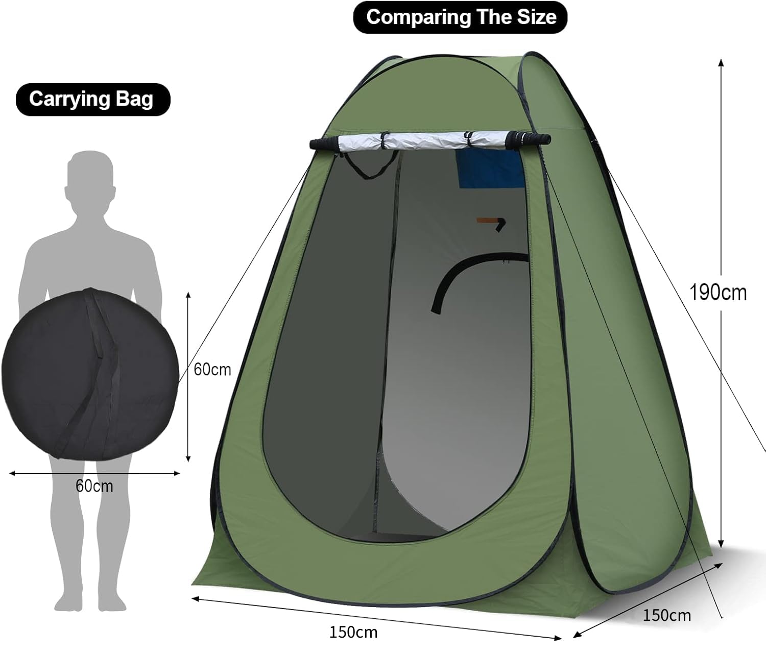 LEMROE Tente de douche ou à langer pop-up avec bonne ventilation et espace - Pour l’extérieur, camping, pique-nique, pêche, plage, toilettes, pour se changer, se protéger du soleil - Vert, 120 cm