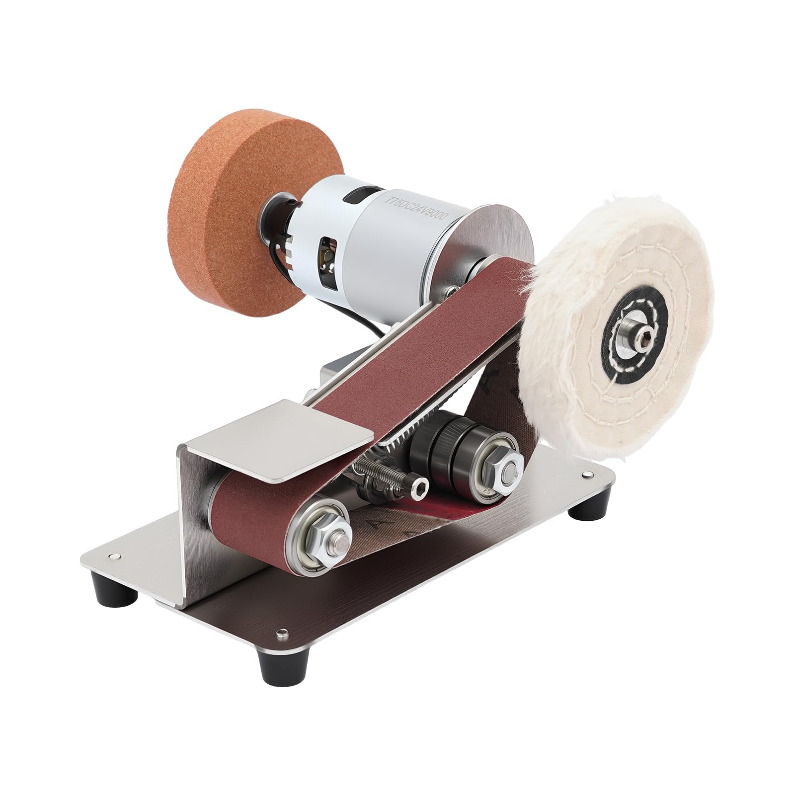 Szlifierka taśmowa z 7-biegową regulacją prędkości obrotowej, szlifierka kombi 150 W, Small Belt Sander z biegiem do przodu i do tyłu, mini szlifierka kątowa, stół roboczy z taśmami szlifierskimi