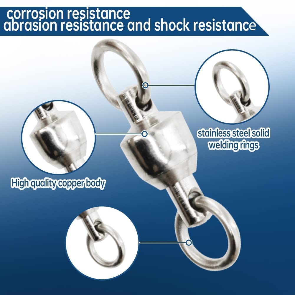 Ball Bearing Swivels Fishing Tackle 20 PCS Snap Swivels Fishing Saltwater Barrel Swivels Fishing Swivels Saltwater Fishing Quick Clips Power Clips Fishing Saltwater Fishing Gear Bass Fishing