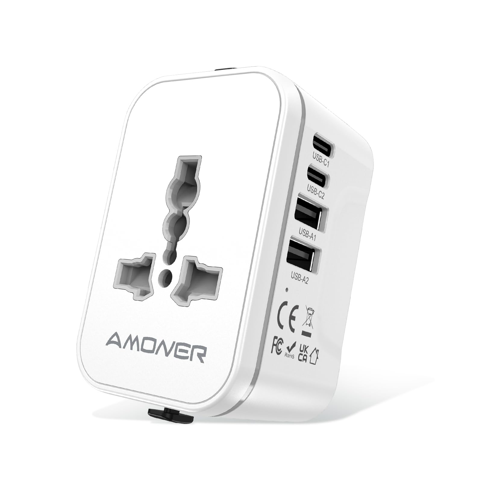 Amoner Adattatore Universale da Viaggio 2 USB C 2 USB A 2KW per 200+ Paesi