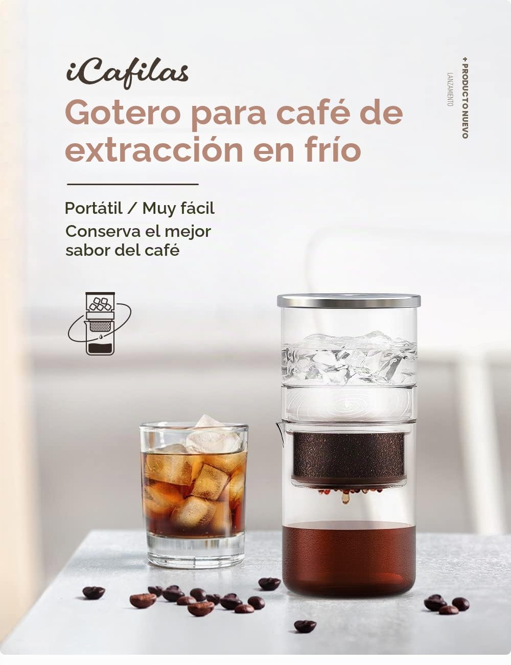 i Cafilas 2 en 1 Cold Brew Dripper Cold Brew Coffee Maker, Helado Goteador de goteo 300 ml - Cafetera para café y té en frío, cafetera para extracción en frío
