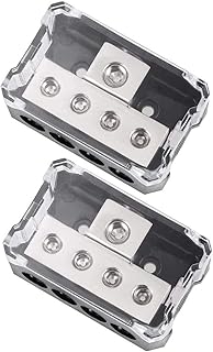 4 Way Power Distribution Block, 1x 0/2/4 AWG Gauge in / 4X 4/8/10 Gauge Out Amp Power Distribution Ground Distributor Connecting Block for Car Amplifier Audio Splitter 2 Pack