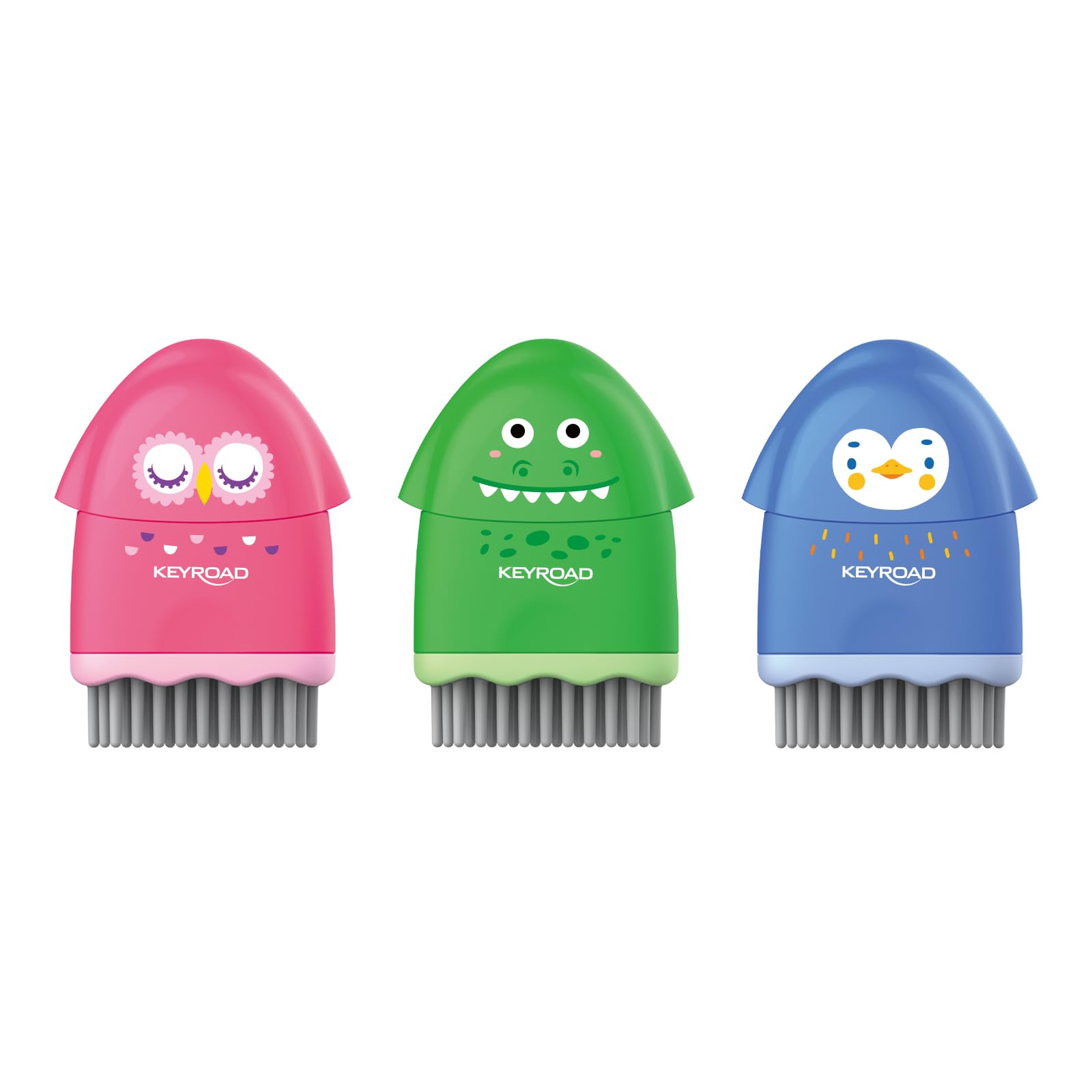 KEYROAD Temperamatite ergonomico singolo ROCKY-DOCKY 3 in 1 con gomma e pennello plastica lame in acciaio colori misti