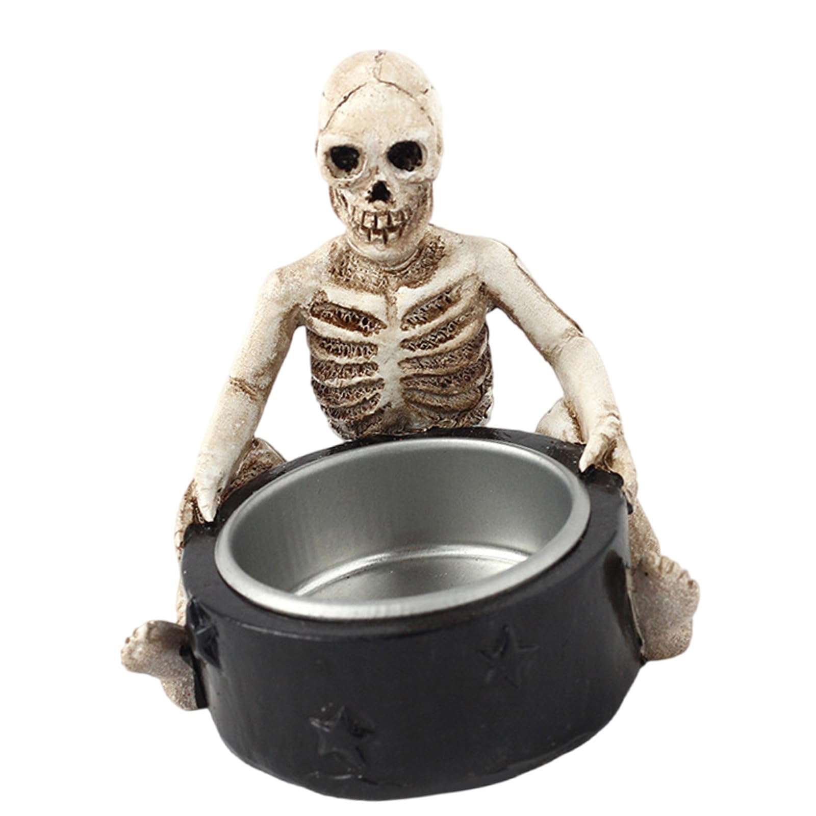 Buxuaaaa C Mysterious Witch Skeleton Stand, Resin Holder Andlestick For Themed Parties Halloween Witch Skull Holder