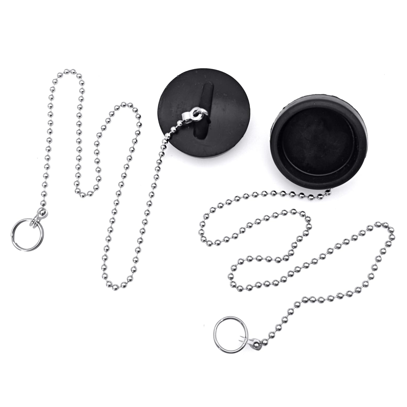 JZK 2 Piezas de Repuesto para tapón de Lavabo de baño de 41 mm, tapón de Drenaje, tapón de Drenaje para baño, Cocina, tapón de baño de Goma con Cadena de 40 cm para bañera, Negro