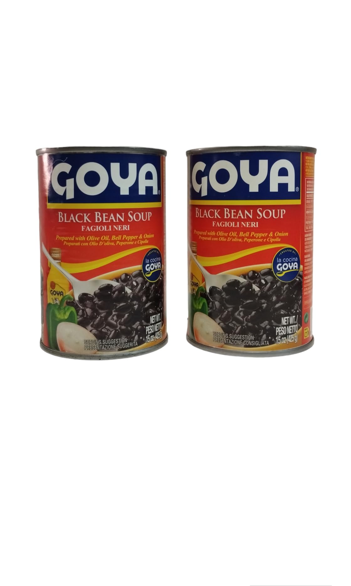 FRIJOLES NEGROS - GOYA - Preparados con aceite de oliva, Pimienta y Cebolla - LATA - PACK DE 2-425 G CADA UNO