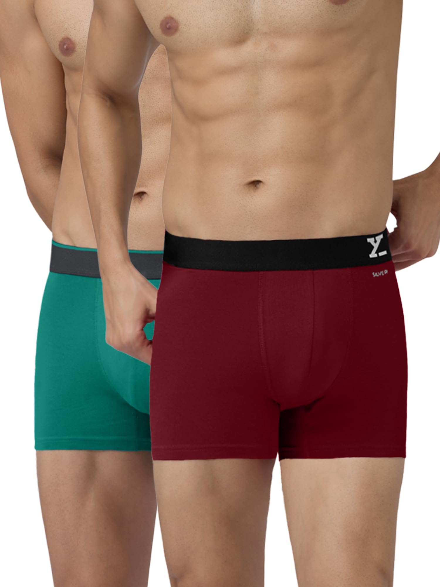 XYXX Men's Aero/Traq Super Combed Cotton Regular Fit Solid Antibacterial Trunks with No Marks Waistband (Pack of 2)