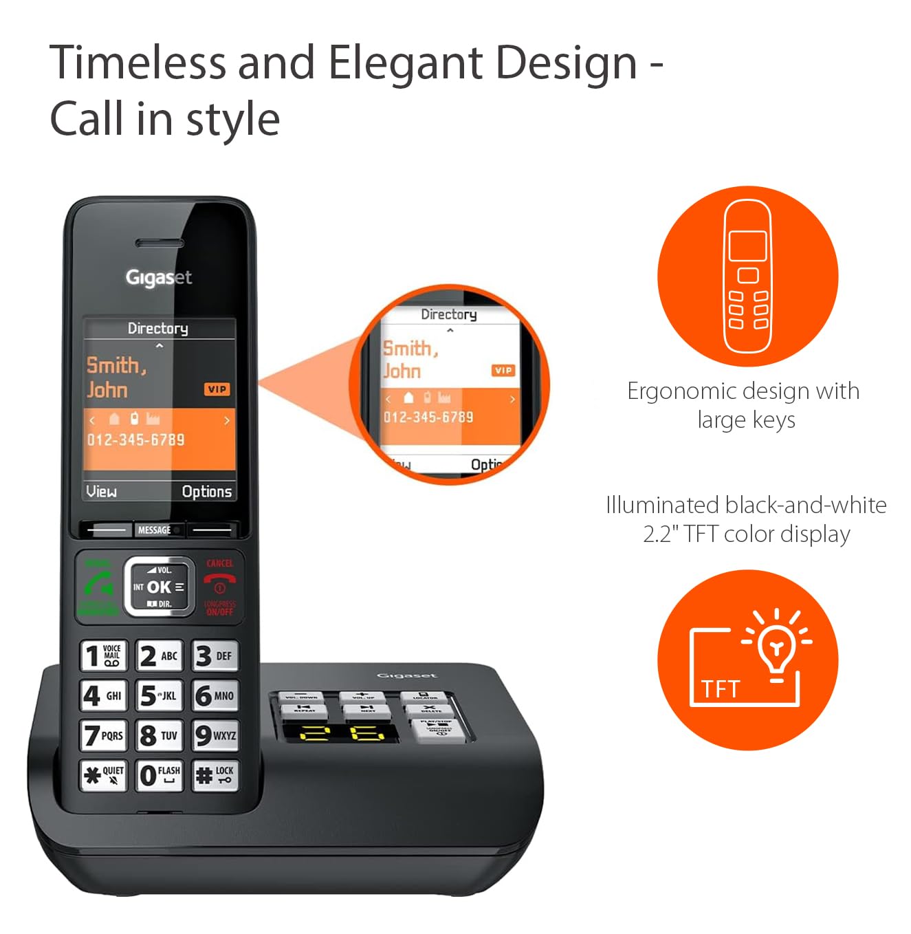 Gigaset Comfort 552A - Cordless DECT Phone - Answering Machine - Made in Germany - Elegant Design - Hands-Free Mode - Comfort Call Protection - Big Phone Book, Titanium-Black