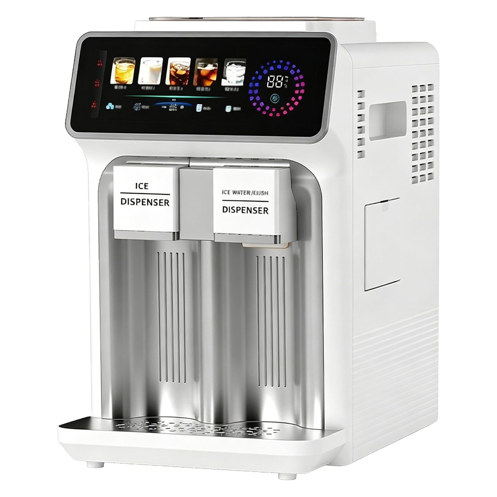 KJZQXYX Countertop Nugget Ice Maker, Commercial Ice Machine,with LCD Display, 15kg/24H, Making 5℃ Cold Water & Smoothie,for Office Bar (White)