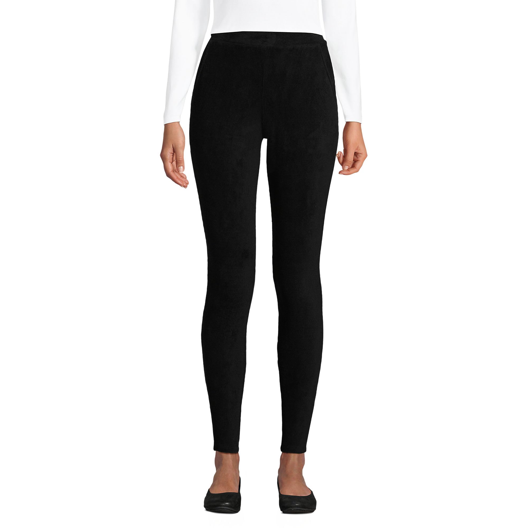 Lands' End Women s Sport Corduroy Leggings Black Tall Medium