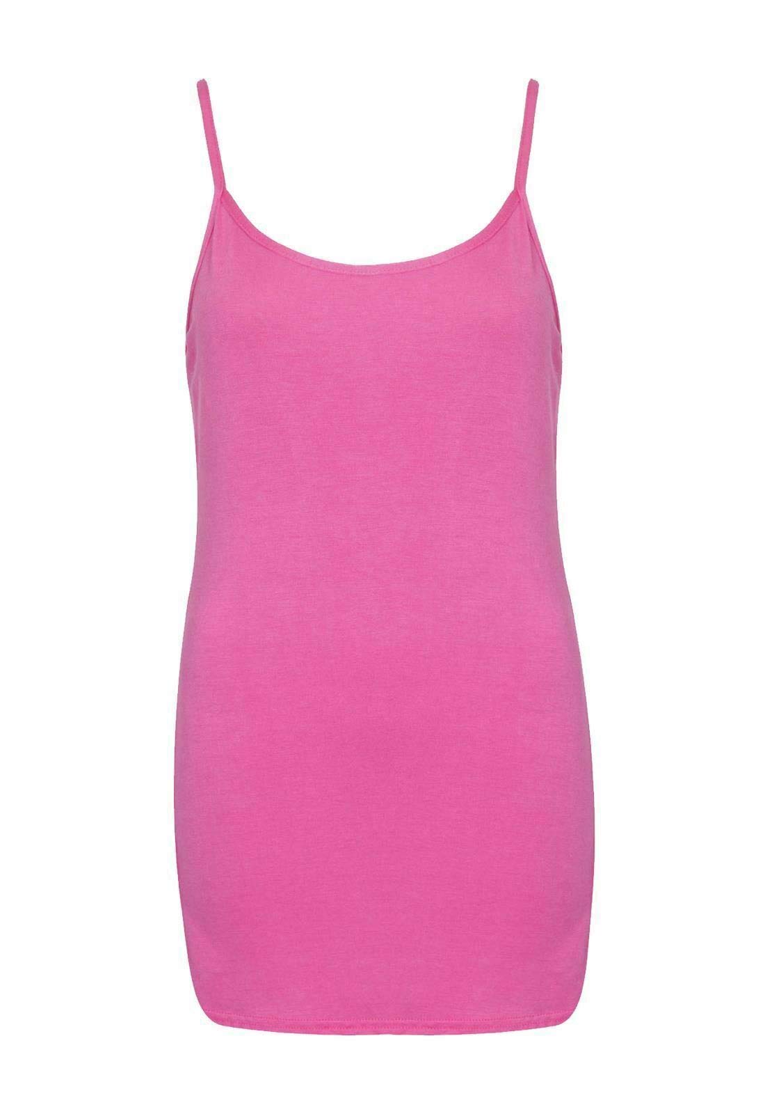 FAIRY BOUTIQUE Womens Sleeveless Plain Stretch Long Strappy T-Shirt Ladies Scoop Neckline Camisole Vest Tank Top Fuchsia