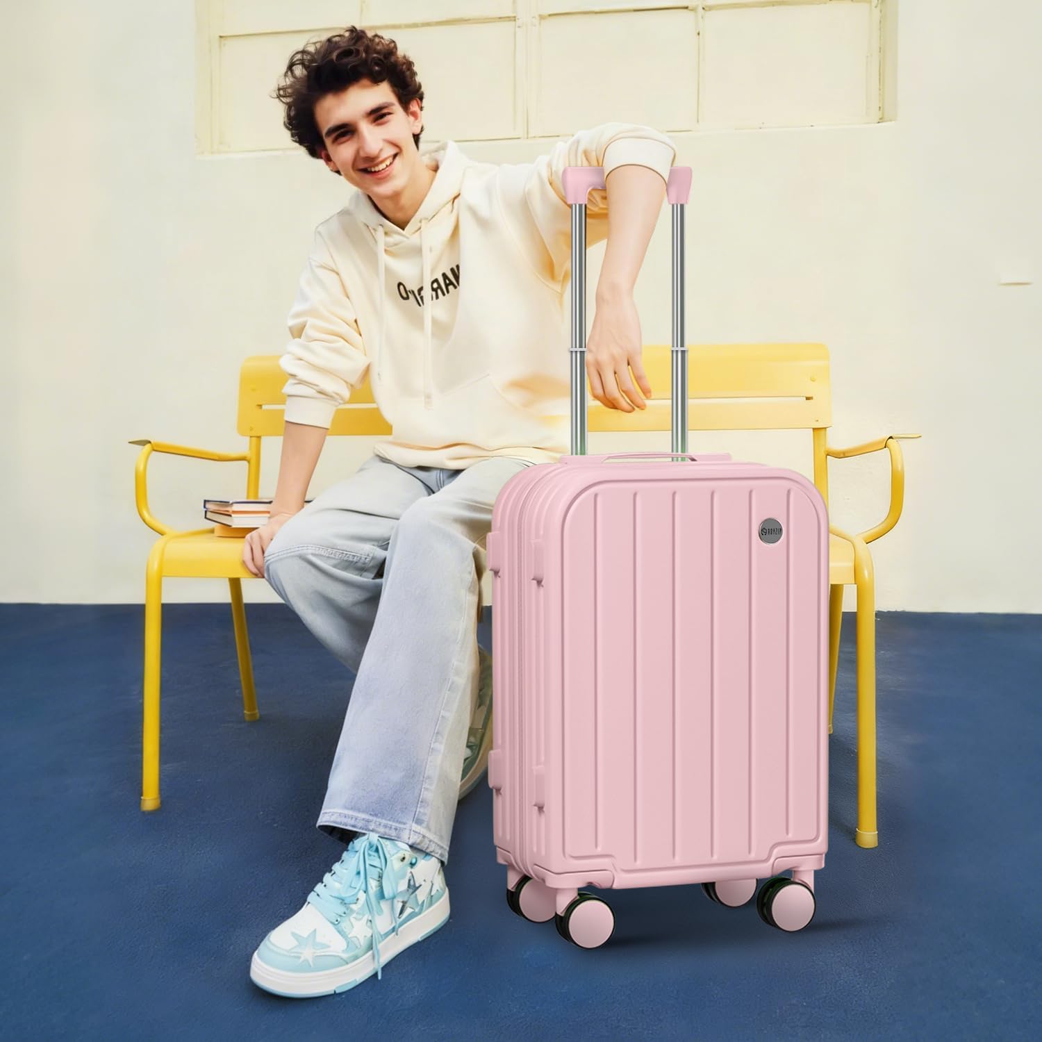 AnyZip Carry On Luggage 22x14x9 Airline Approved TSA Lock Lightweight Suitcase, 20 Inch PC ABS Hard Shell Luggage with Wheels for Women and Kids (Pink)