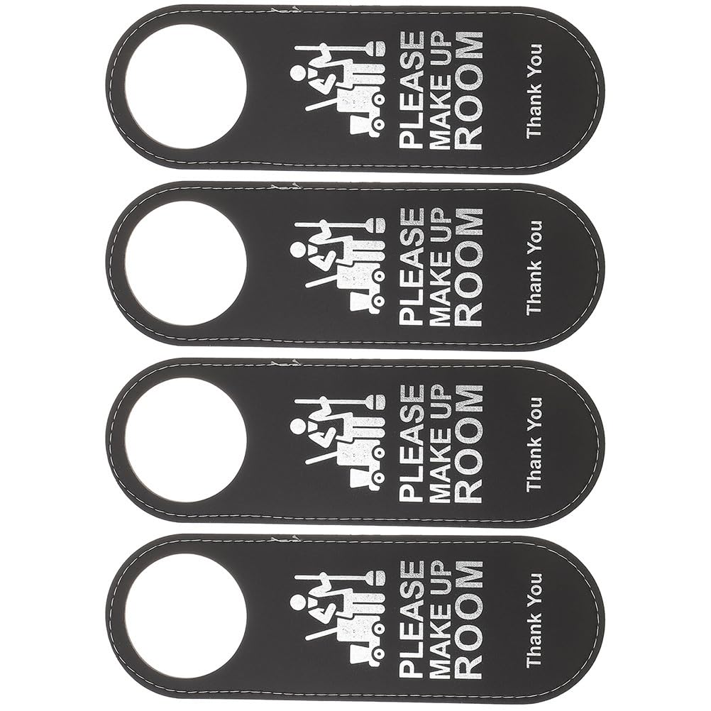 4 Piezas Letrero De Puerta Doble Cara No Molestar Y Haz La Habitación para Hotel, Oficina, SPA, Clínicas, Cuero Negro, 24X8 Pulgadas