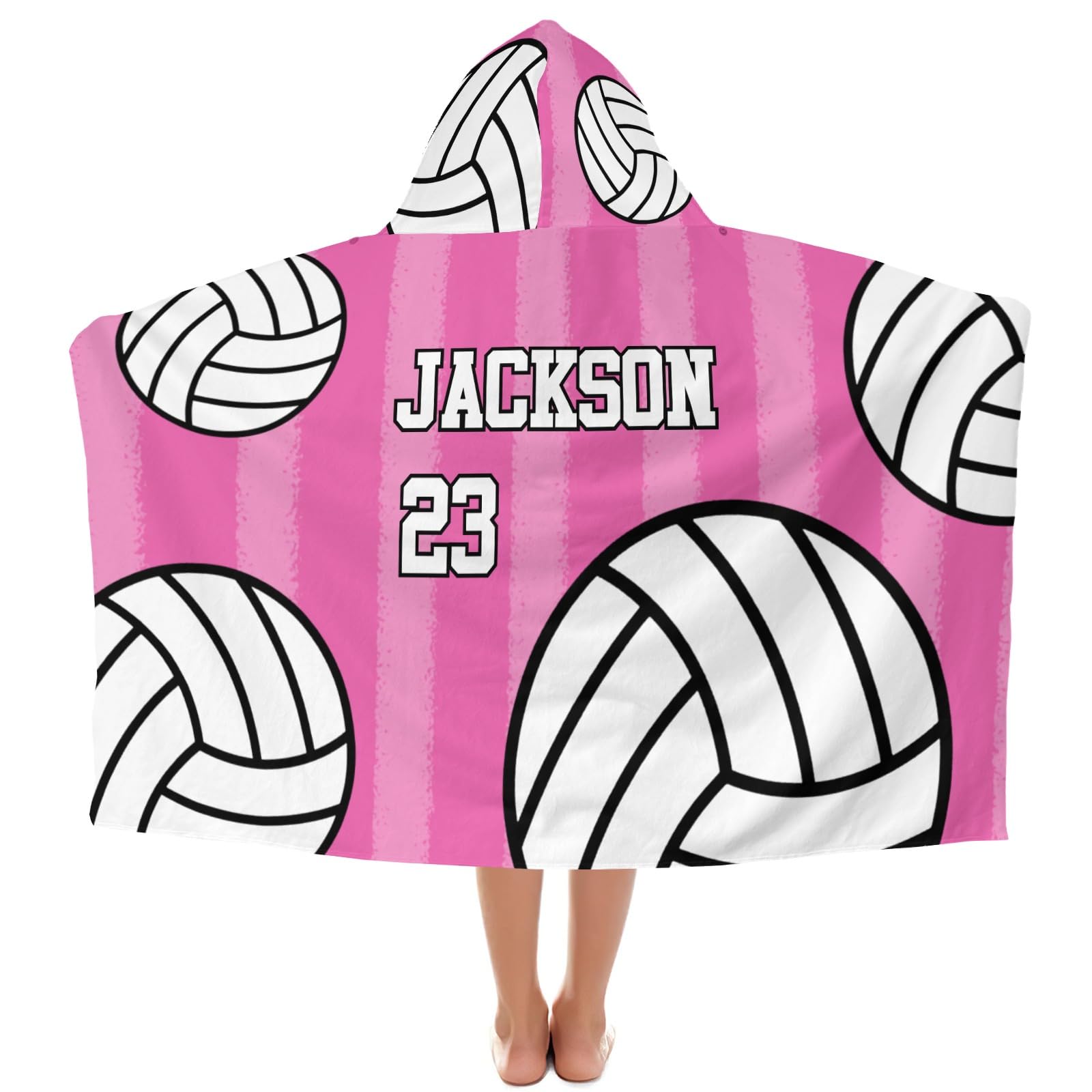 Joyestore Custom Bath Beach Swimming Pool Towel with Hood Volleyball Sport Striped Bath Towels with Vibrant Colors