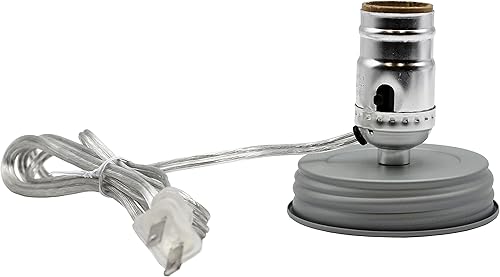 Creative Hobbies Kit de fabricación de lámparas de tarro de masón para bricolaje, tapa y enchufe de color plateado, ideal para conversión de