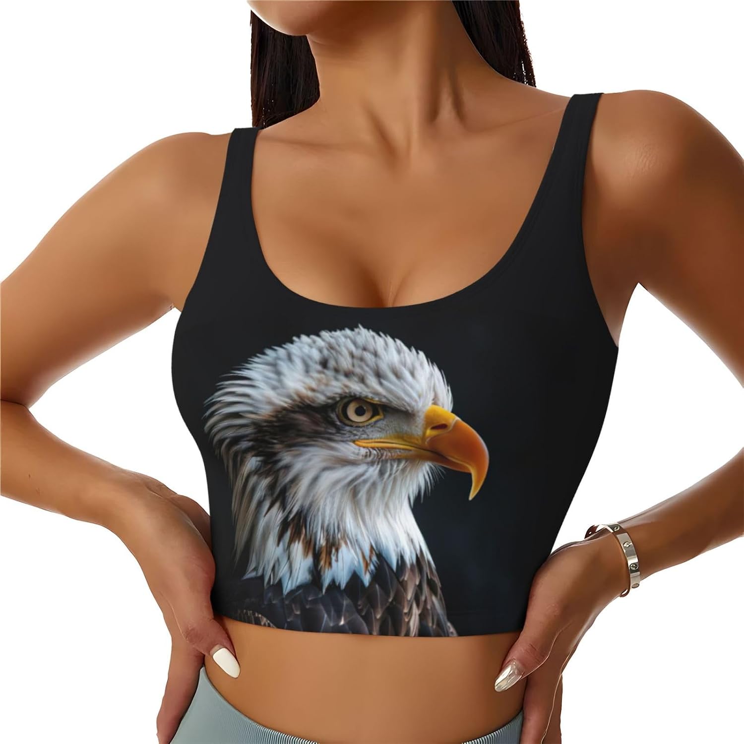 Bald Eagle Print High Impact Sports Bras,Longline Sports Bra,Perfect for Yoga,Running and Gym Workouts
