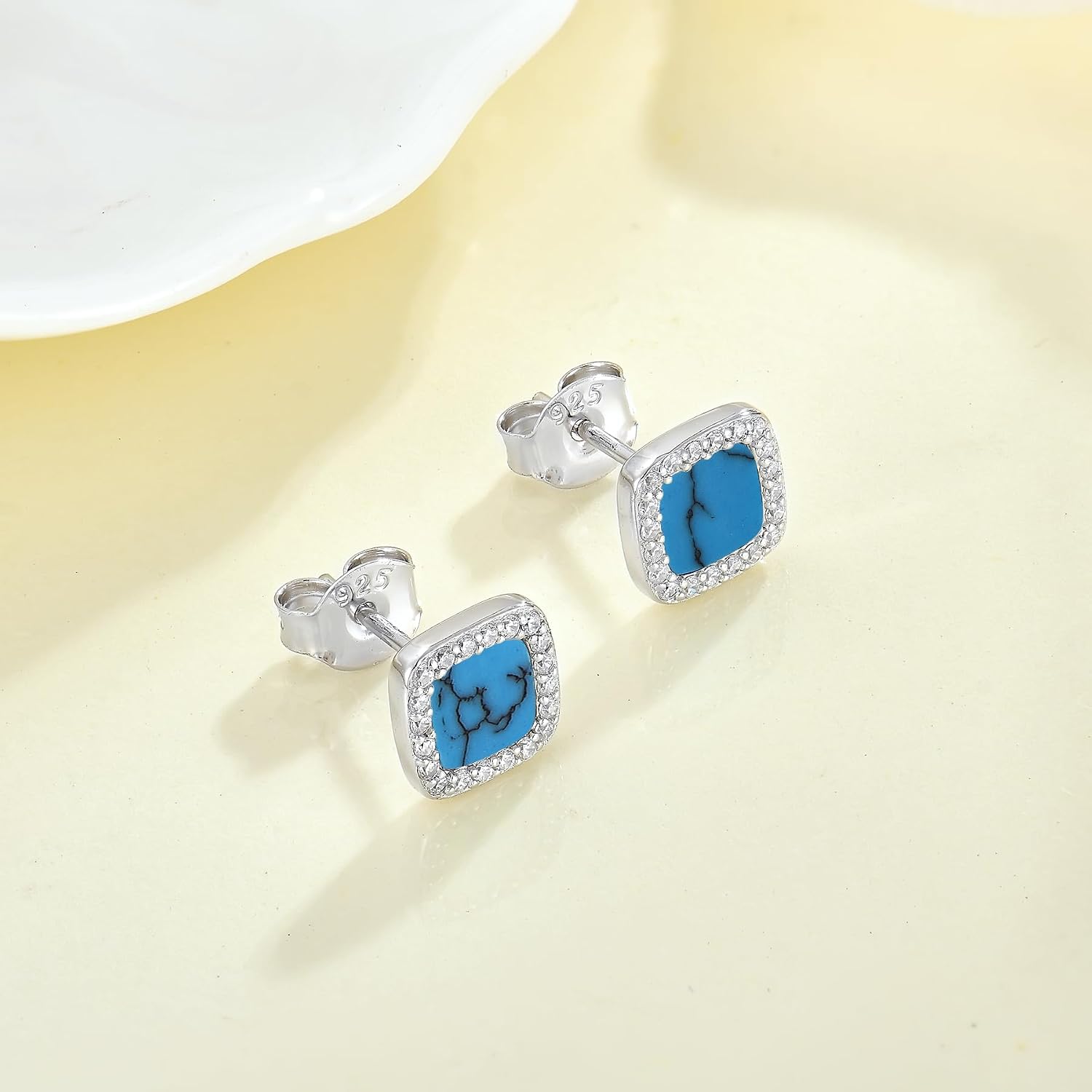Women 925 Sterling Silver Opal/Turquoise Stud Earrings Jewelry