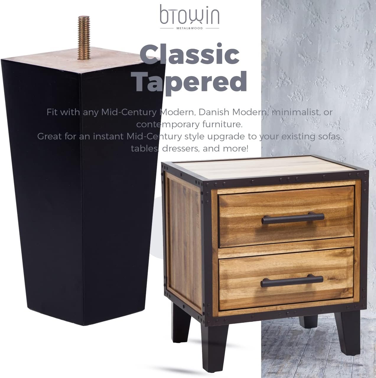 Btowin 4 inch Solid Wood Furniture Legs, 4Pcs Mid-Century Modern Wooden Pyramid Replacement Feet with Threaded 5/16'' Hanger Bolts & Mounting Plate & Screws for Sofa Couch Chair Recliner 7 61lJS7LNP4L. AC SL1280