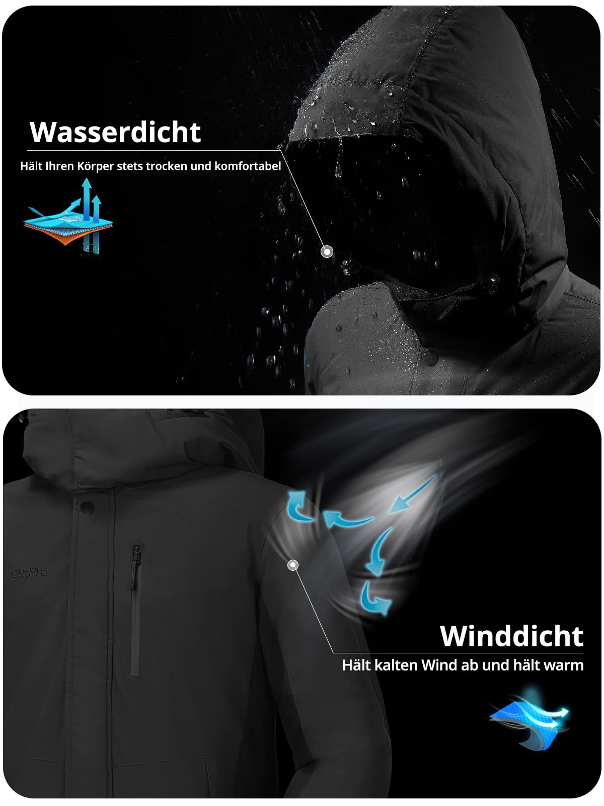 OutPro Herren Skijacke Winterjacke Wasserdicht Winddicht Funktionsjacke Outdoor