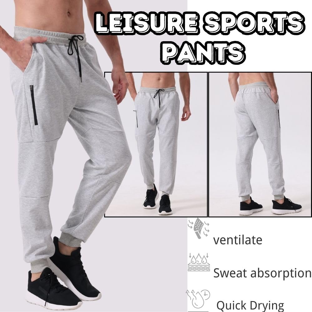 Confezione da 2 pantaloni da jogging da uomo con chiusura lampo, pantaloni slim fit con tasche, elastico in vita, da uomo