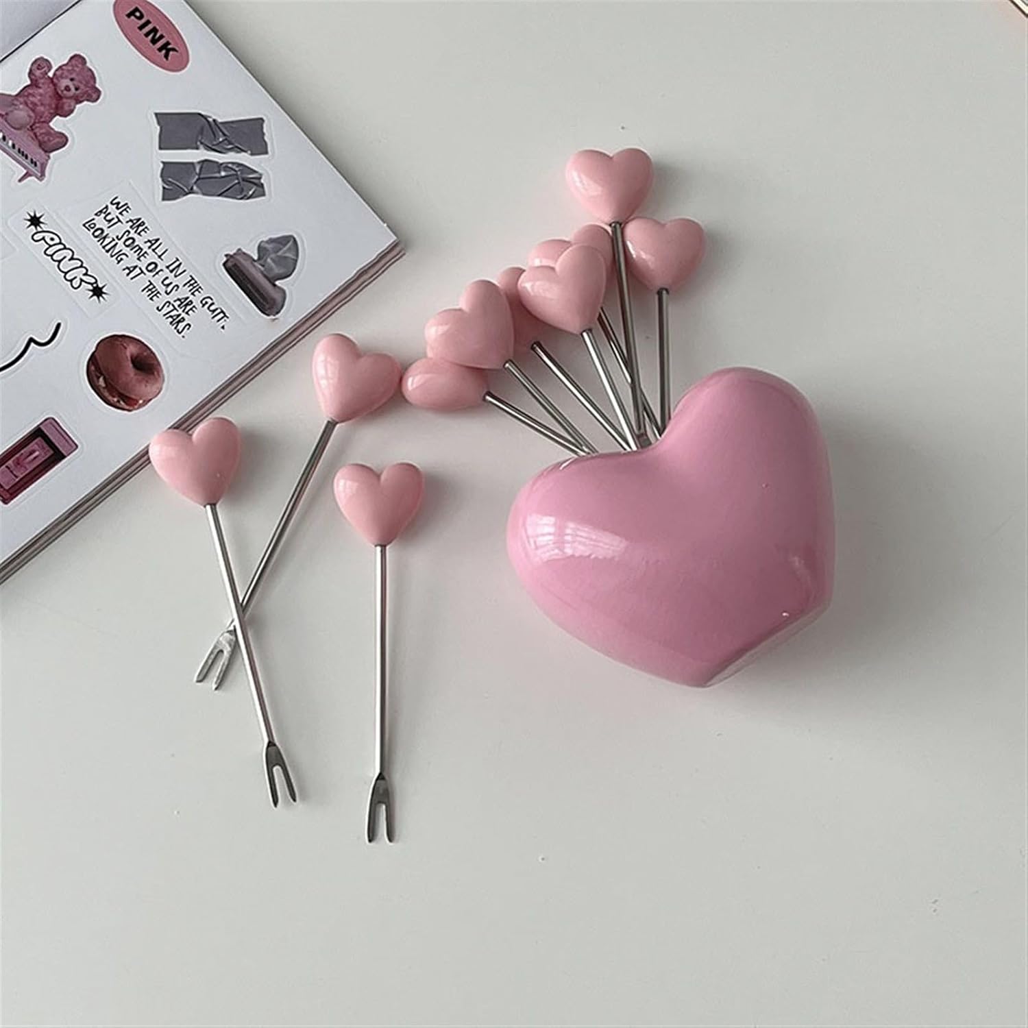 Cake Forks，Fruit Fork Household Ceramic Fork Storage Jar 10 Pieces Reusable Stainless Steel Cocktail Forks Fruit Picks, Cocktail Food Pick Party Supplies Plates Picks Dessert Forks
