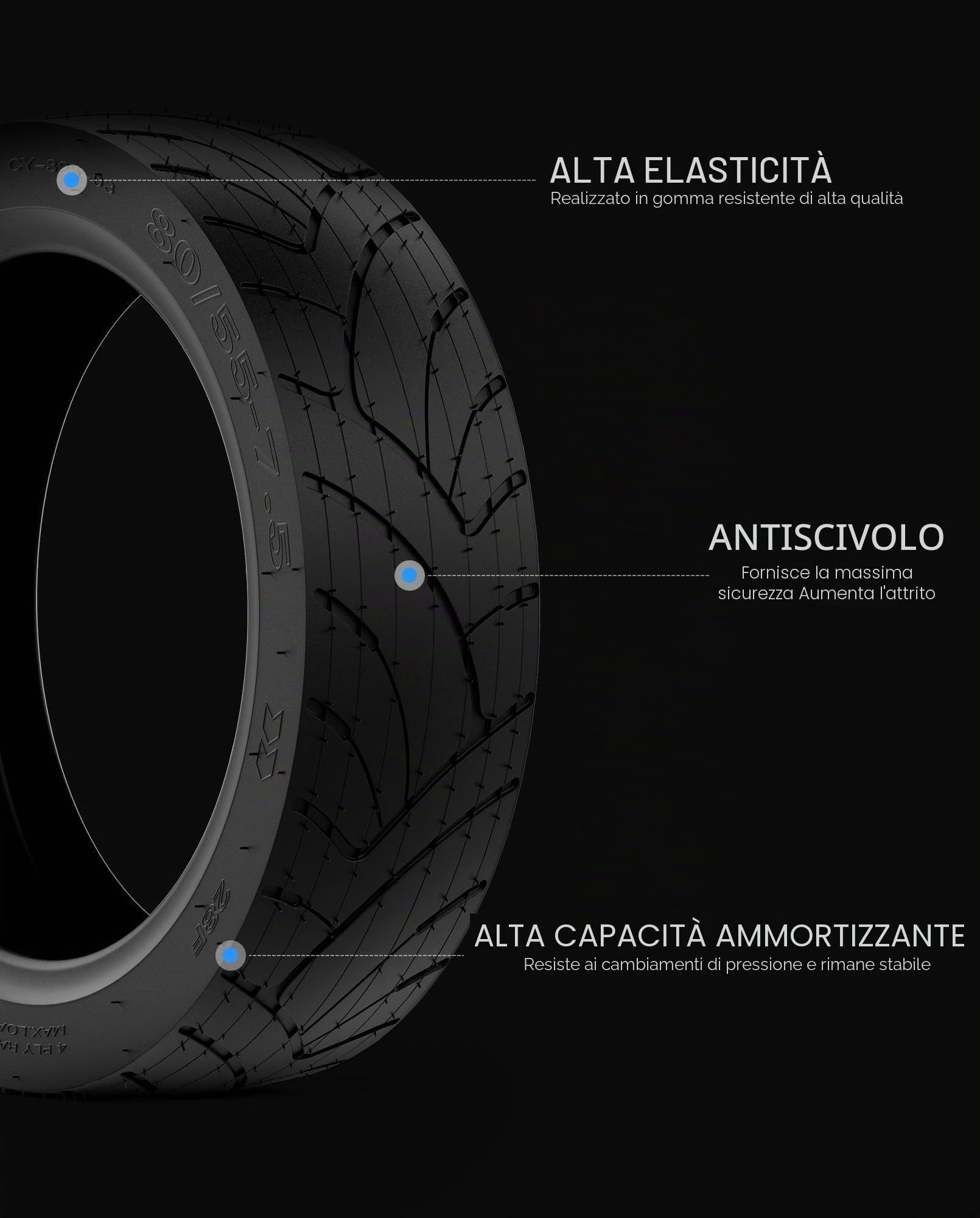 Pneumatico auto-sigillante da 11 pollici compatibile con Segway Ninebot GT3 & GT3 Pro KickScooter, pneumatici per scooter a vuoto in gomma ultra-larghi da 80/55-7.5 Pneumatico esterno antiscivolo da