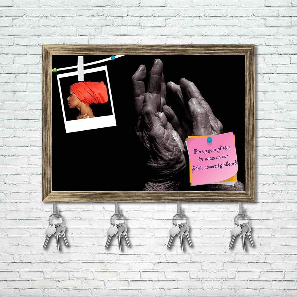 ArtzFolio Older Lady's Hands Bulletin Notice Pin Board | Vision Soft Board | Inbuilt Key Holder Hooks | Antique Golden Frame 10.9 x 8 inch (28 x 20 cms)