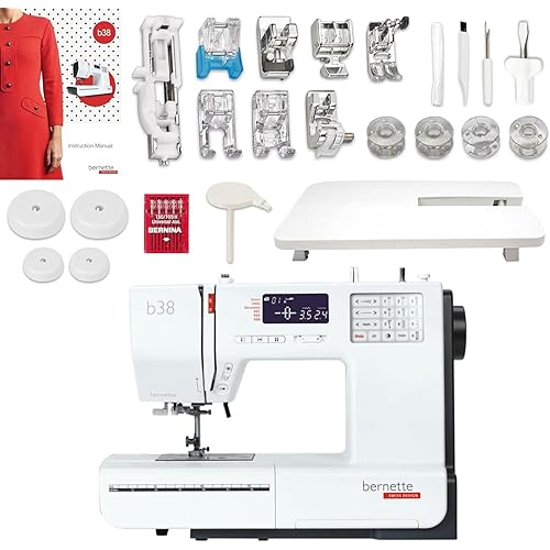 Bernette B38 Computerized Sewing Machine with LCD Display | 394 Stitch Patterns, Auto Needle Threader, LED Light, Extension Table | Includes Presser Feet, Bobbins, Needles & More