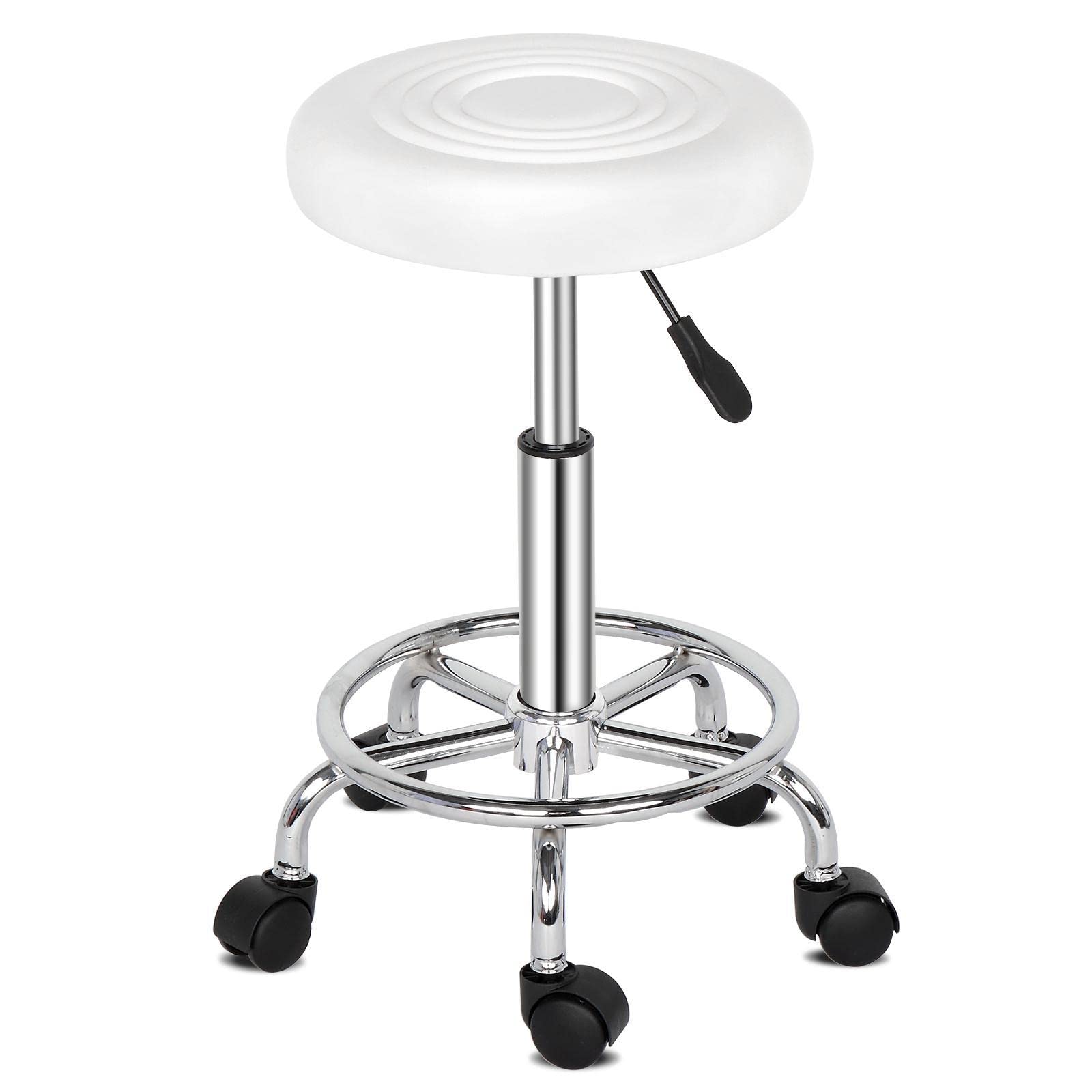 Tabouret de technicien blanc ergonomique pour soulager le dos assis 150kg simili-cuir robuste Haha
