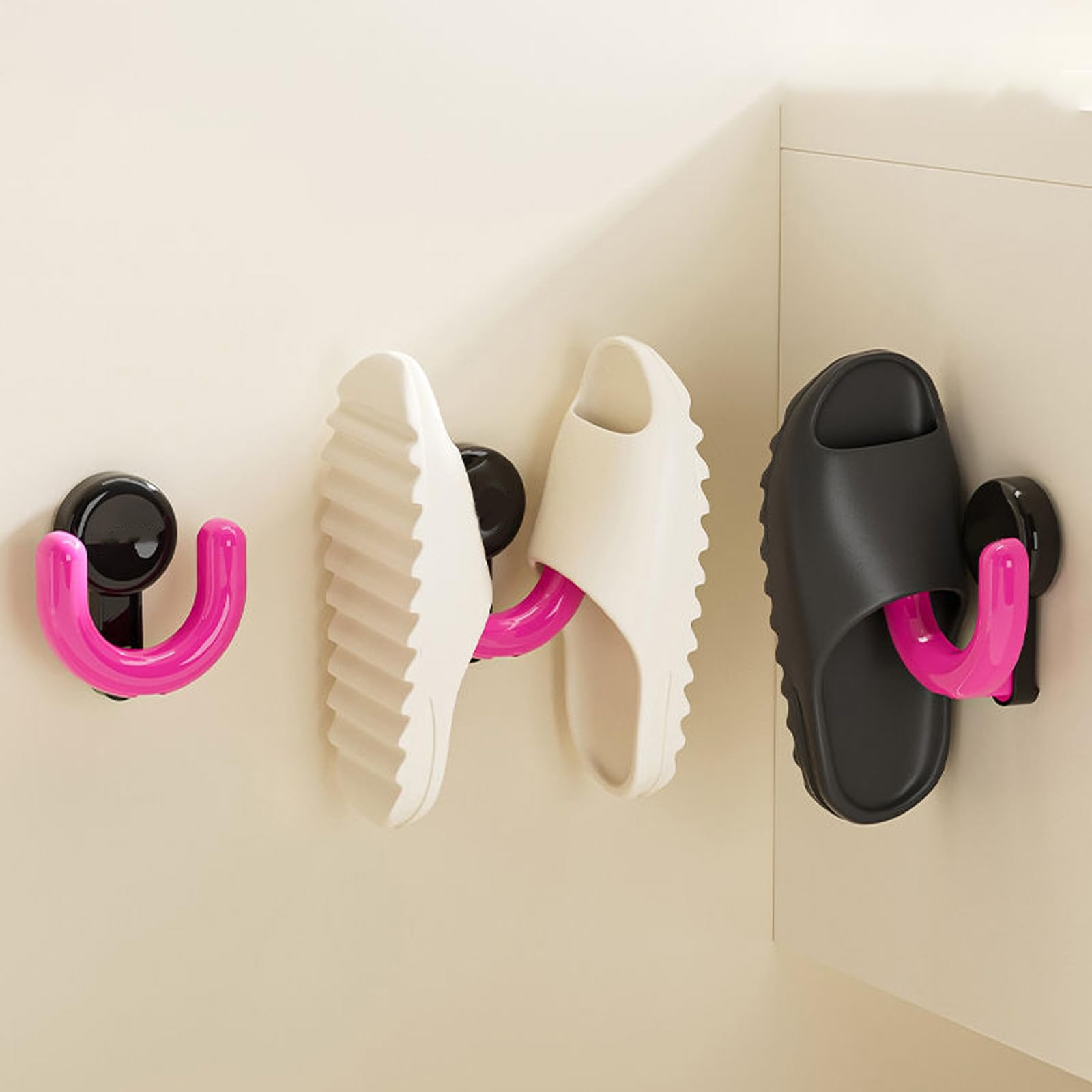 ETAWDE Bathroom Suction Cup Slipper Rack Wall Mounted Slippers Hanger Shoe Storage Rack Slipper Hanging Shelf