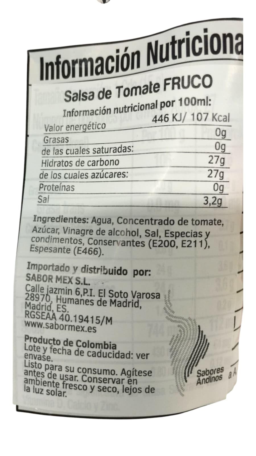 SALSA DE TOMATE - FRUCO - SALSA DE TOMATES COLOMBIANA - TOMATE 100% NATURALES - 400 GRAMOS