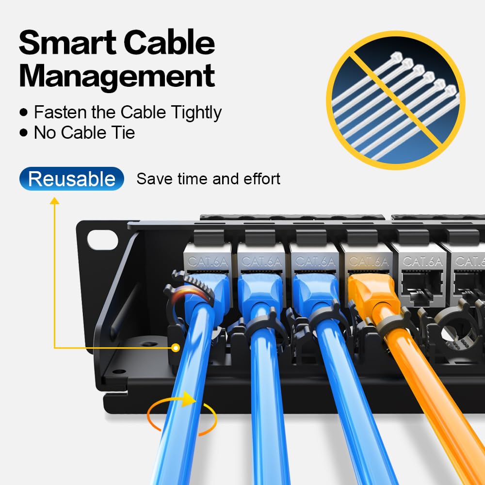 Panneau de brassage 24 ports CAT6A Keystone blindé avec gestion intelligente des câbles pour montage en rack de 48,3 cm