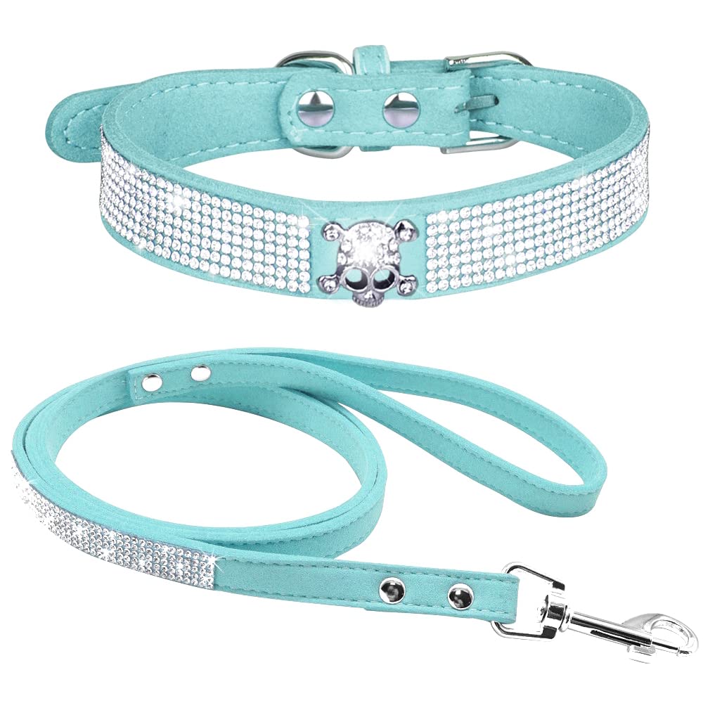 haoyueer Cute Dazzling Sparkling Elegant Fancy Soft Suede Leather Bling Rhinestone Crystal Jeweled Pet Cat Dog Puppy Collar Dog Leash Combo Set (XS, Pink-1) — view 40
