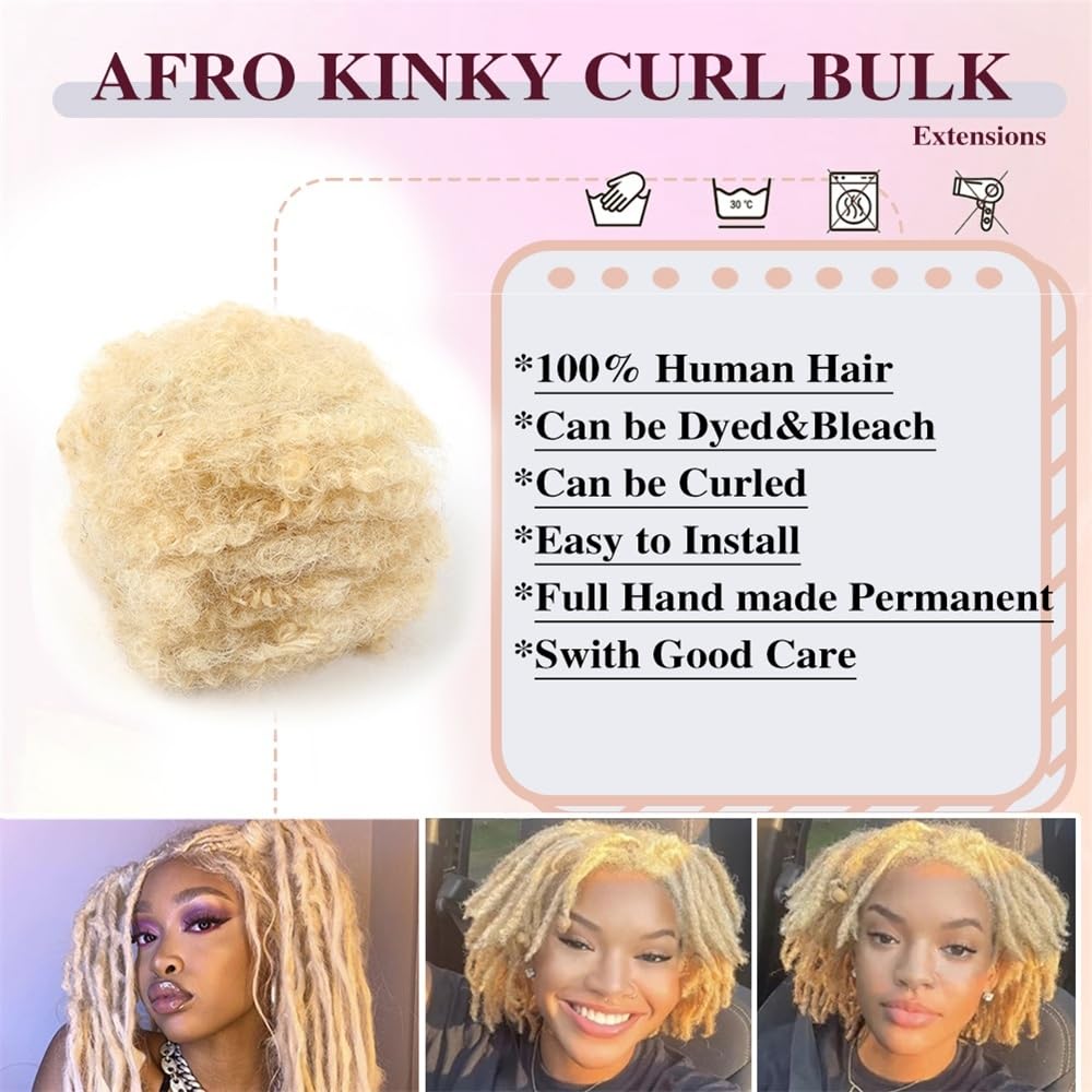 Splatanie włosów Afro Kinkys Ludzkie Włosy Ludzkie Do Dredów Przedłużanie Naprawa Locs Braiding Twist #613 Blond Kolor Kobieta(8inches)