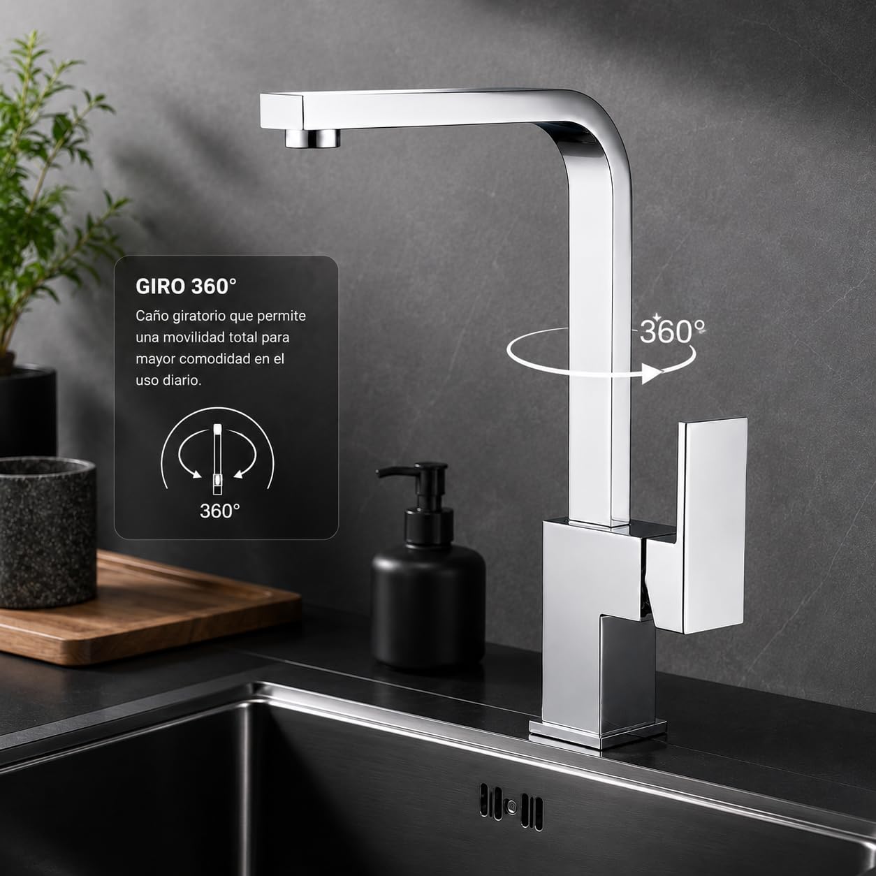 Grifo Cocina Monomando Giro 360° | Grifo Fregadero Cocina de Latón con Diseño Moderno | Grifería Cocina IMEX COX