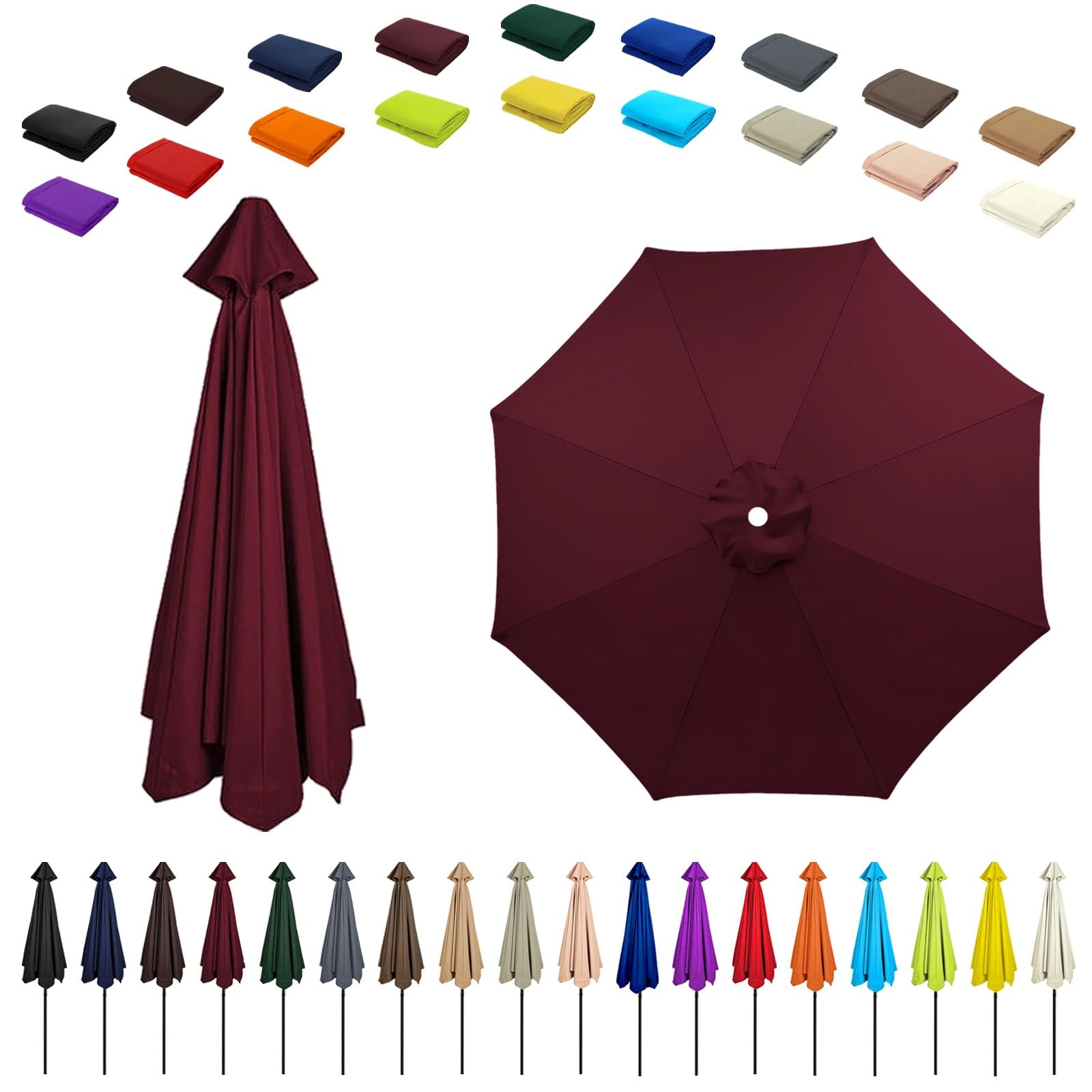 6/8 Ribs Umbrella Replacement Top, Parasol Replacement Canopy, Replacement Parasol Fabric Cover, Breathable/UV Protective, For Patio/Market/Yard/Backyard/Pool/Market(Dark Red,6 ribs: 2.7m/8.9ft)