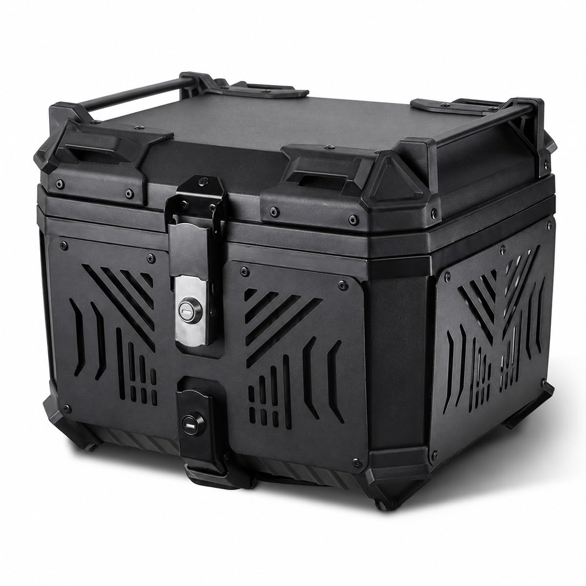 Baannaww Motorcycle Top Box 45L 40x33x33cm Black PP Rear Storage Case with Dual Lock Quick Release Base Plate Padded Inner Liner Universal Luggage Trunk for Scooter E Bike Commuting Touring