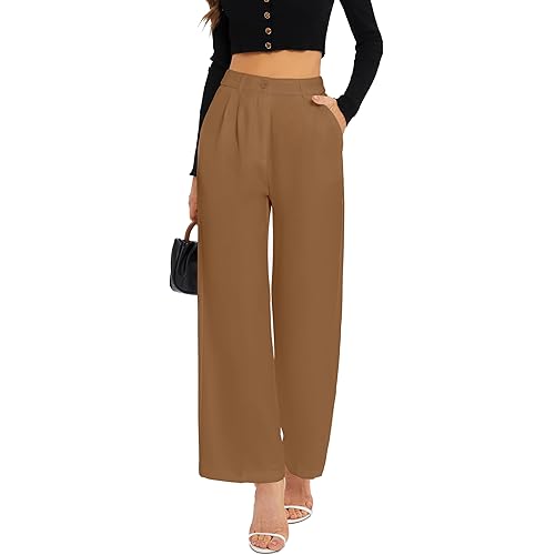 FUNYYZO Wide Leg Pants Women's High Elastic Waisted in The Back Business Work Trousers Long Straight Suit Pants