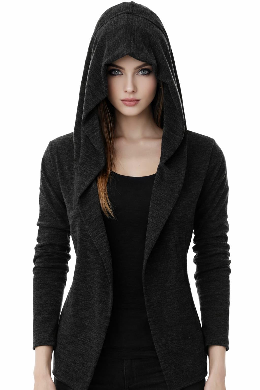 Women's Long Cardigan Open Front, Cotton, Relaxed Fit, Casual, Breathable, Full Sleeve (IN, Alpha, S, Regular, DGR)