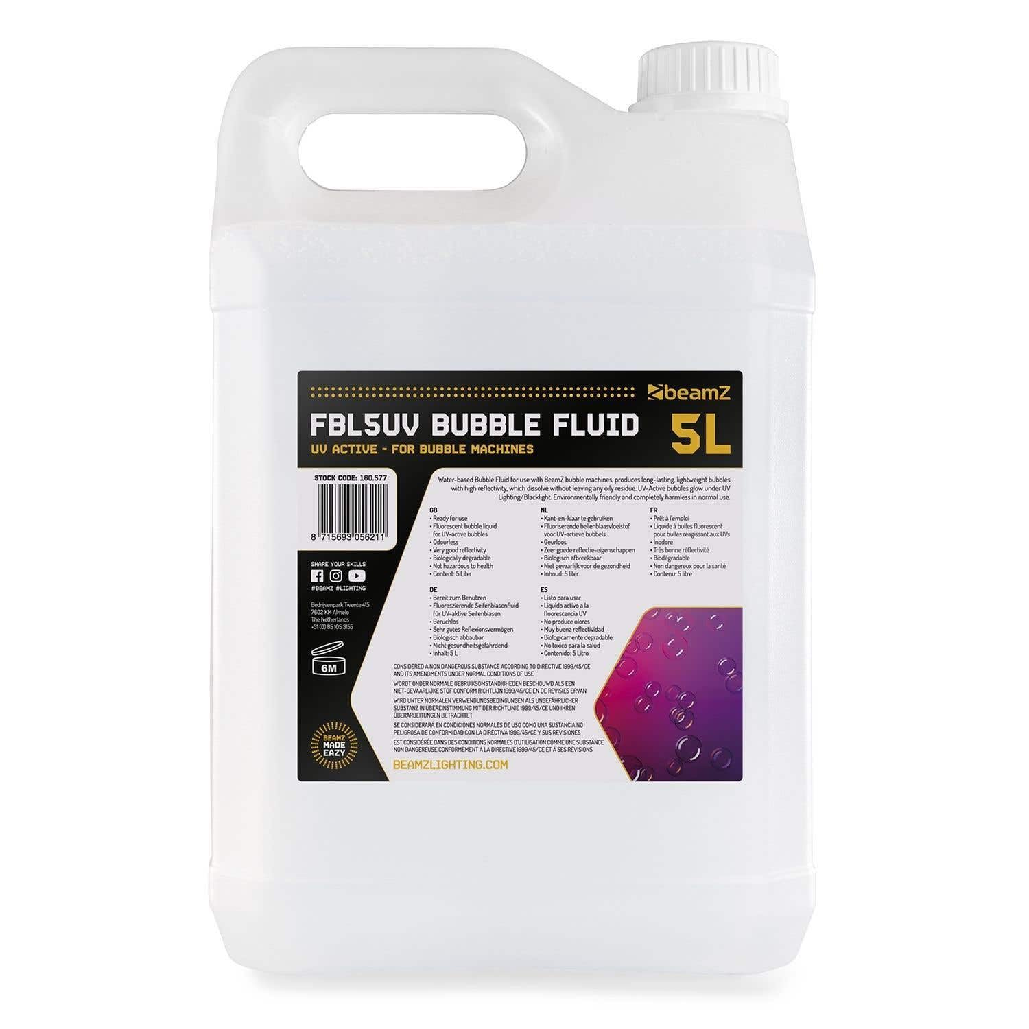 Liquido per macchina delle bolle - 5 L - fluorescente - Beamz