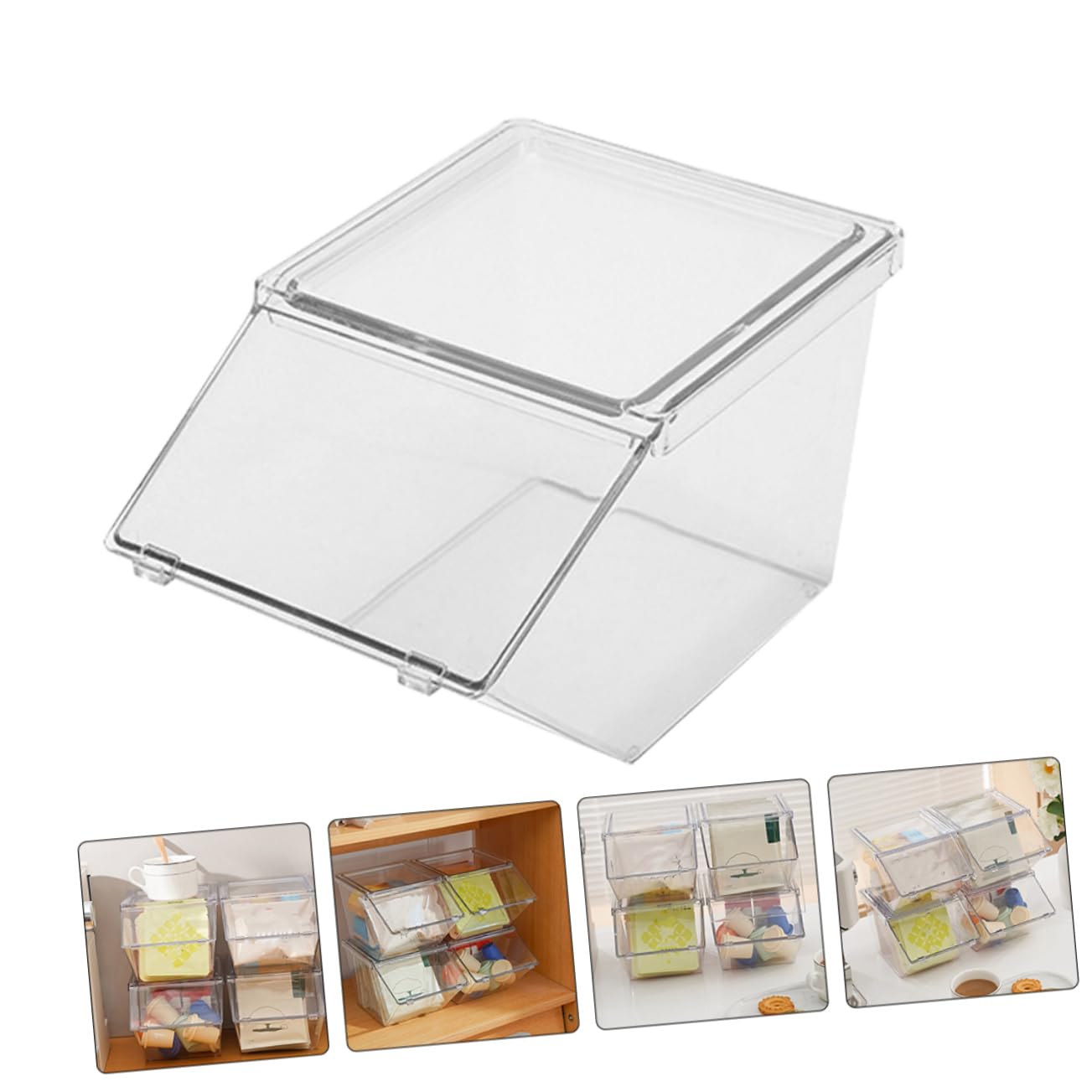 Happyyami 4 Stück Acryl Aufbewahrungsbox für Teebeutel mit Deckel Großer Stauraum und Glatter Oberfläche Stapelbar für Küche und Schreibtisch