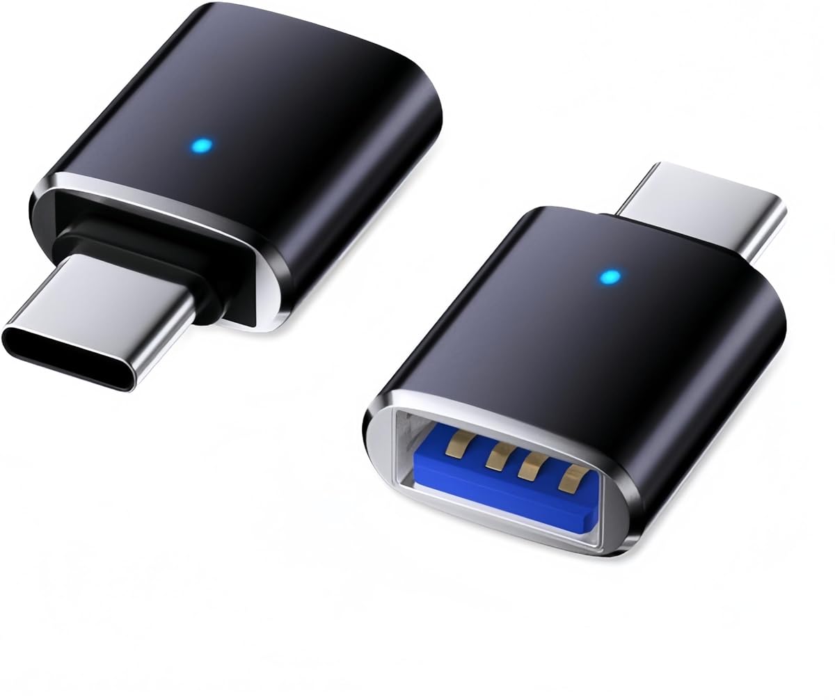 Qjin Adaptador USB C a USB para micrófono Yeti azul - Convertidor USB-C macho a USB-A hembra de aluminio para MacBook Pro, Air, iPad y Galaxy Tab - Paquete de 2