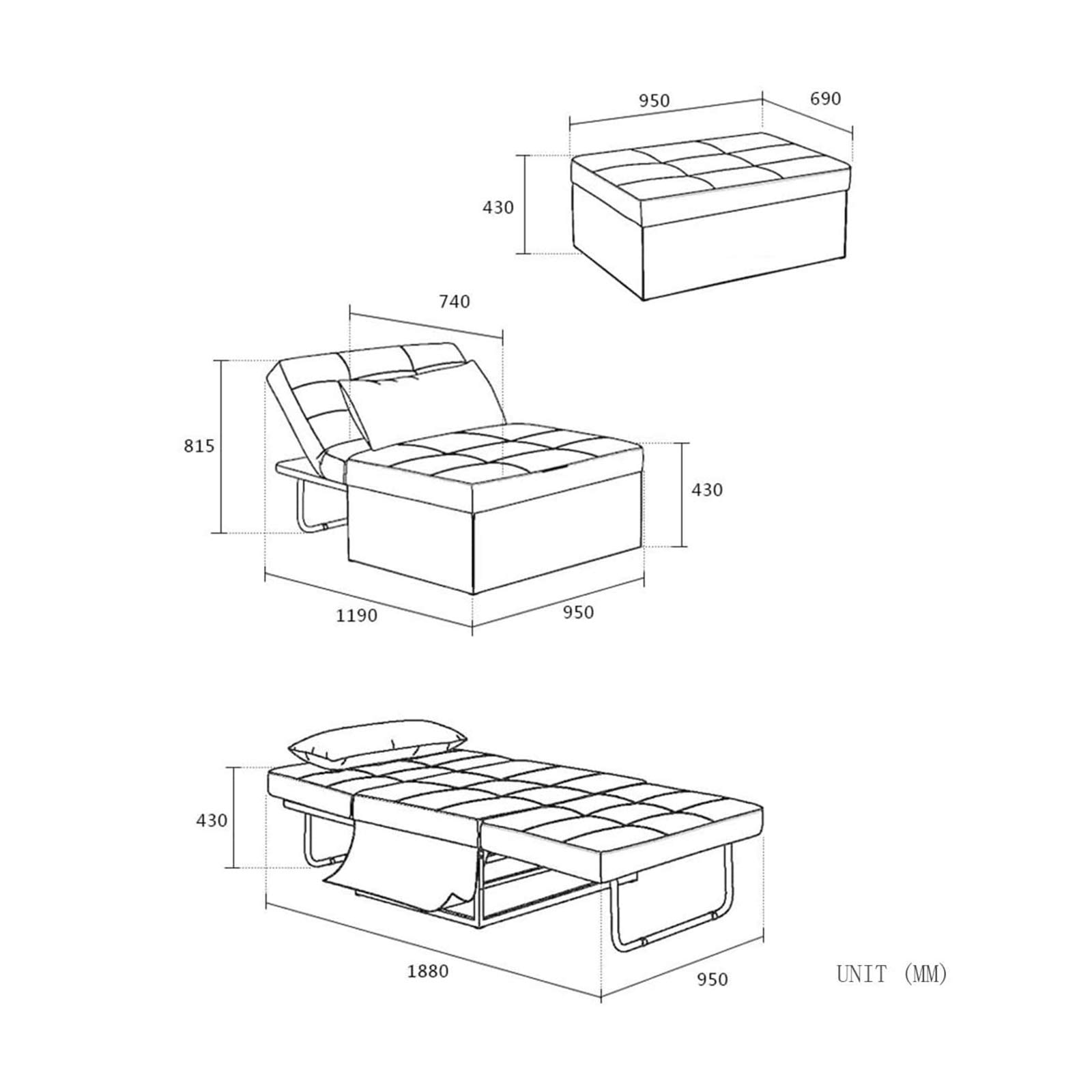 Buy MEETGG Folding Ottoman Sleeper Bed Sofa Bed Couch Bed